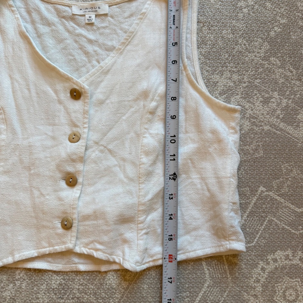 Kirious Button Front Vest Women Medium White Linen Blend Sleeveless - Picture 4 of 6